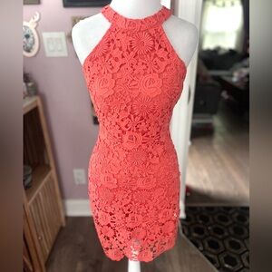 Lulu's Vibrant Coral Halter Dress